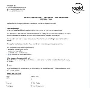 Professional Indemnity And General Liability Insurance Proposal Form